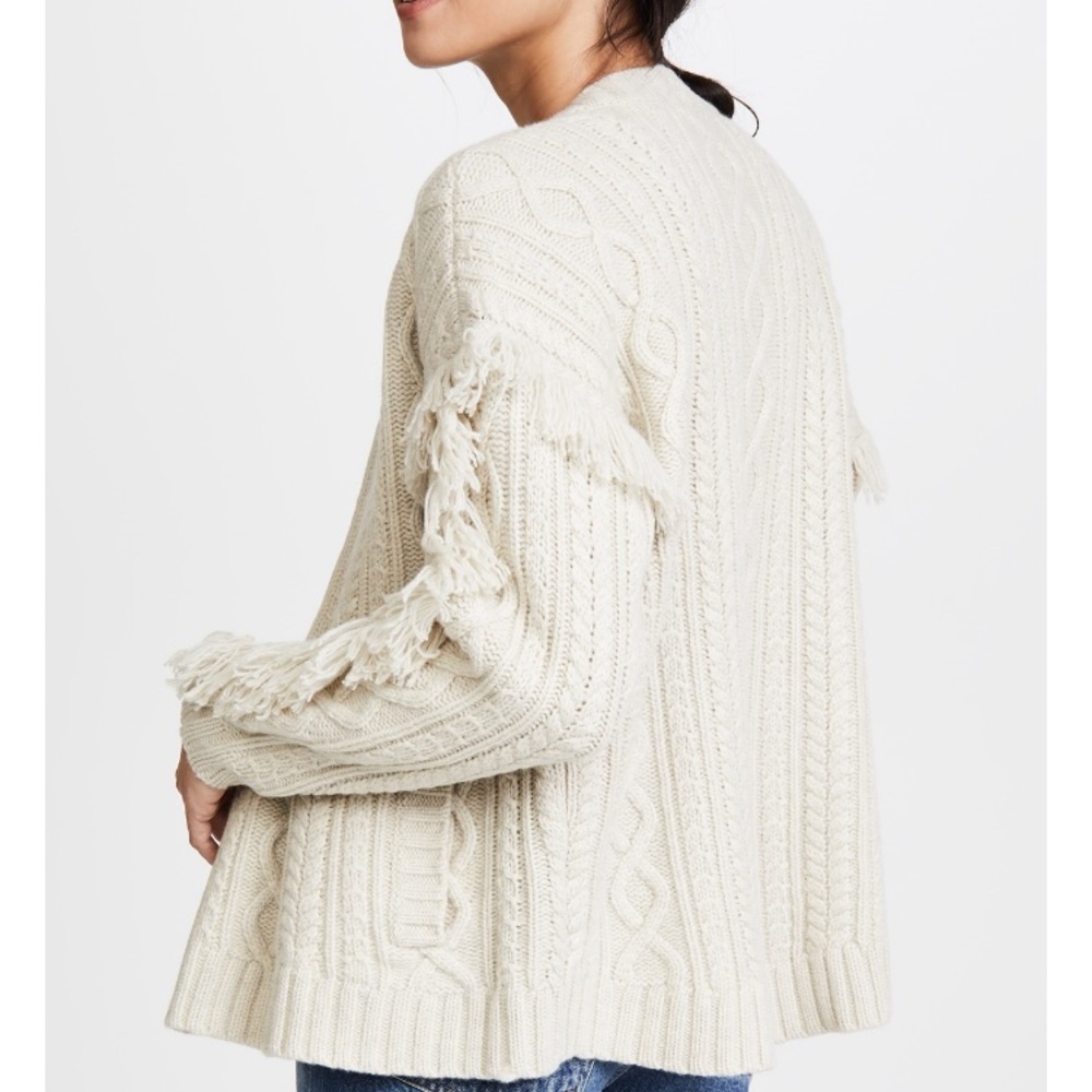 Cable knit fringe cardigan sweater